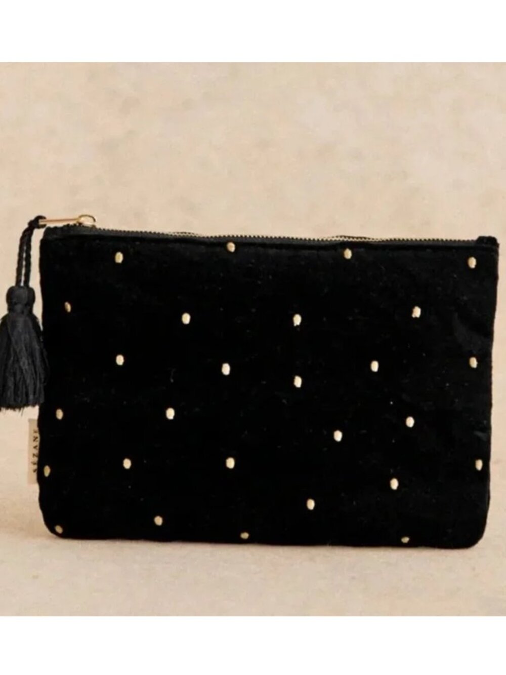 Sezane Velvet Pouch (Black/Gold)